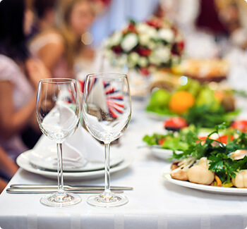 A laid table at a formal dinner.