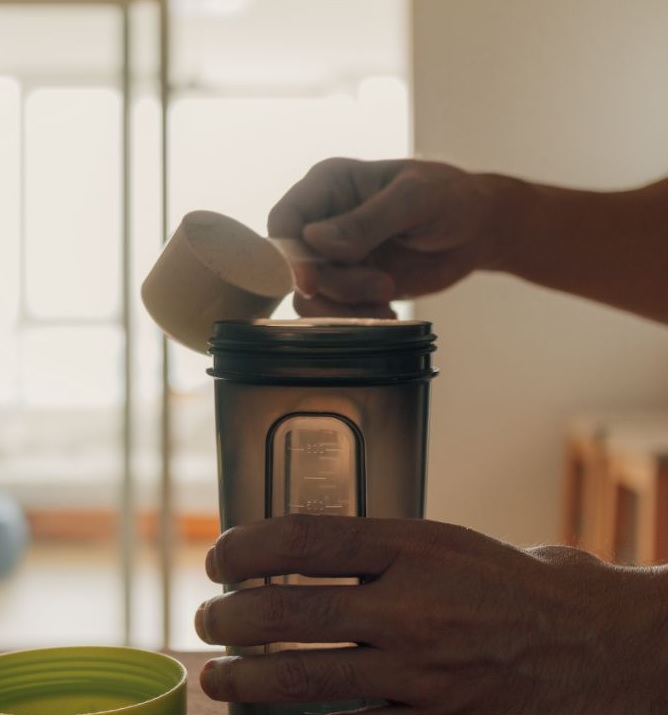 Preparing a daily supplement at home.